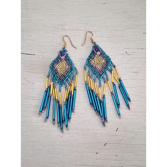 Vintage Artisan Large Chandelier Beaded Earrings - Picture 1 of 4